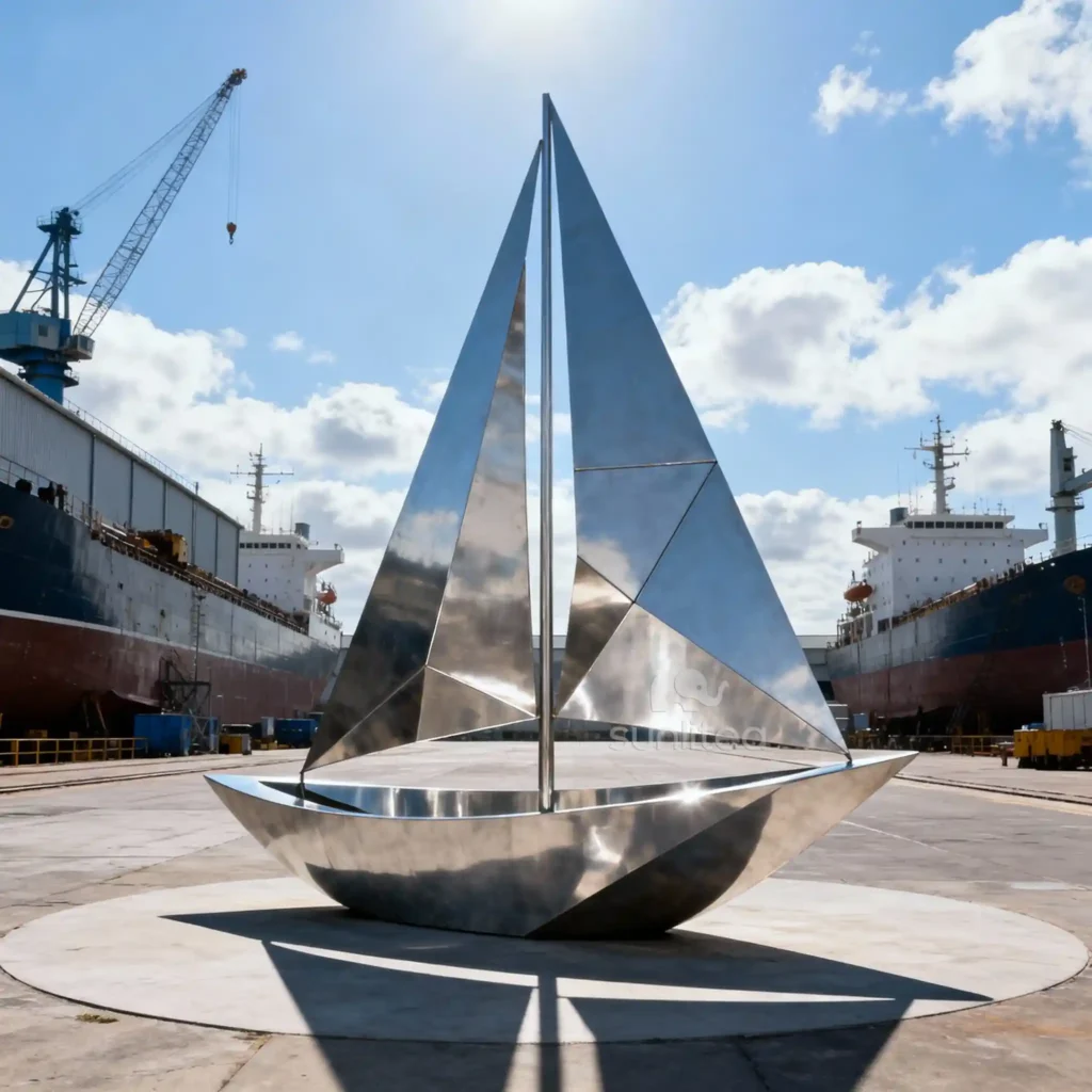 Stainless Steel Sailboat Garden Statue