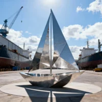 Stainless Steel Sailboat Garden Statue