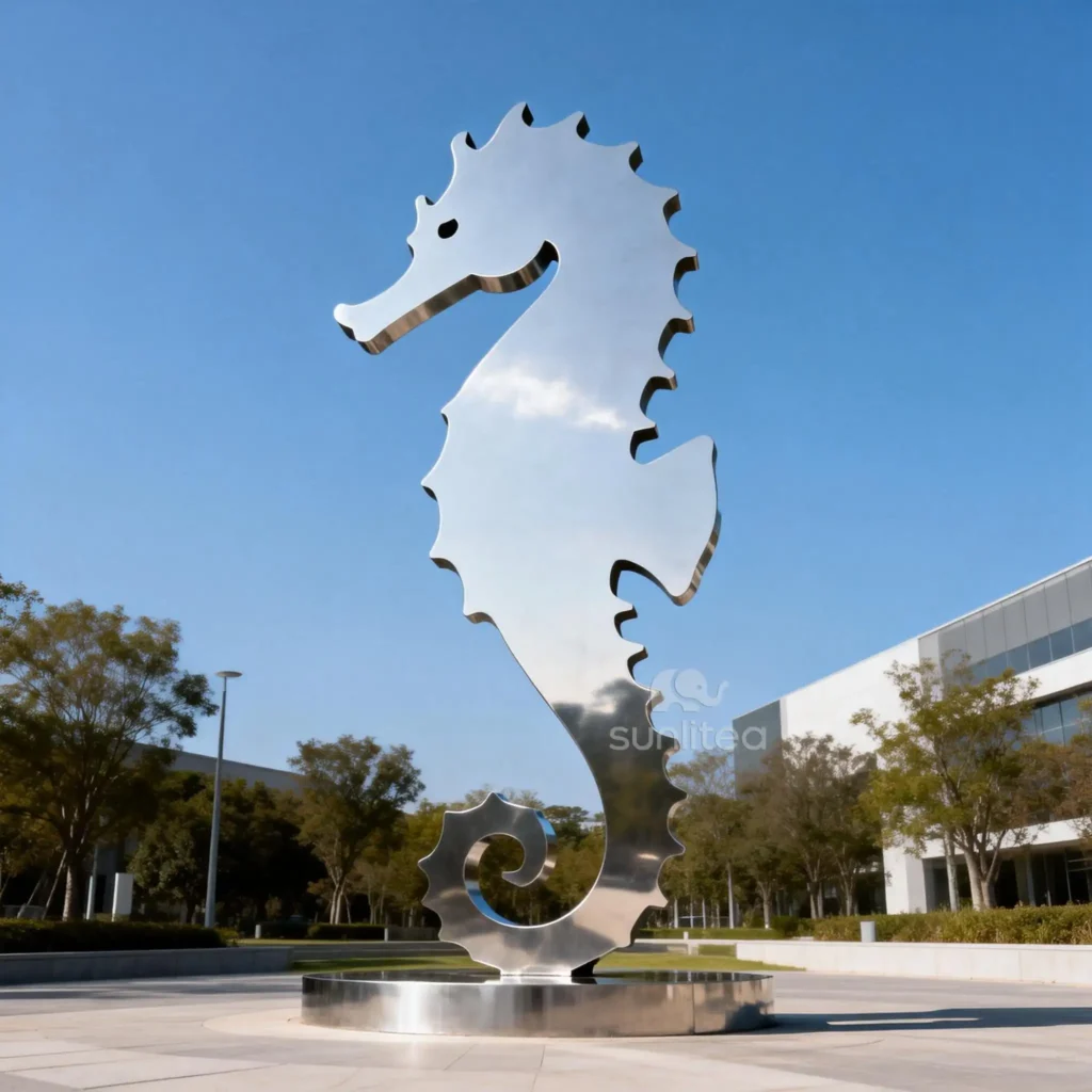 Stainless Steel Seahorse Silhouette Statue