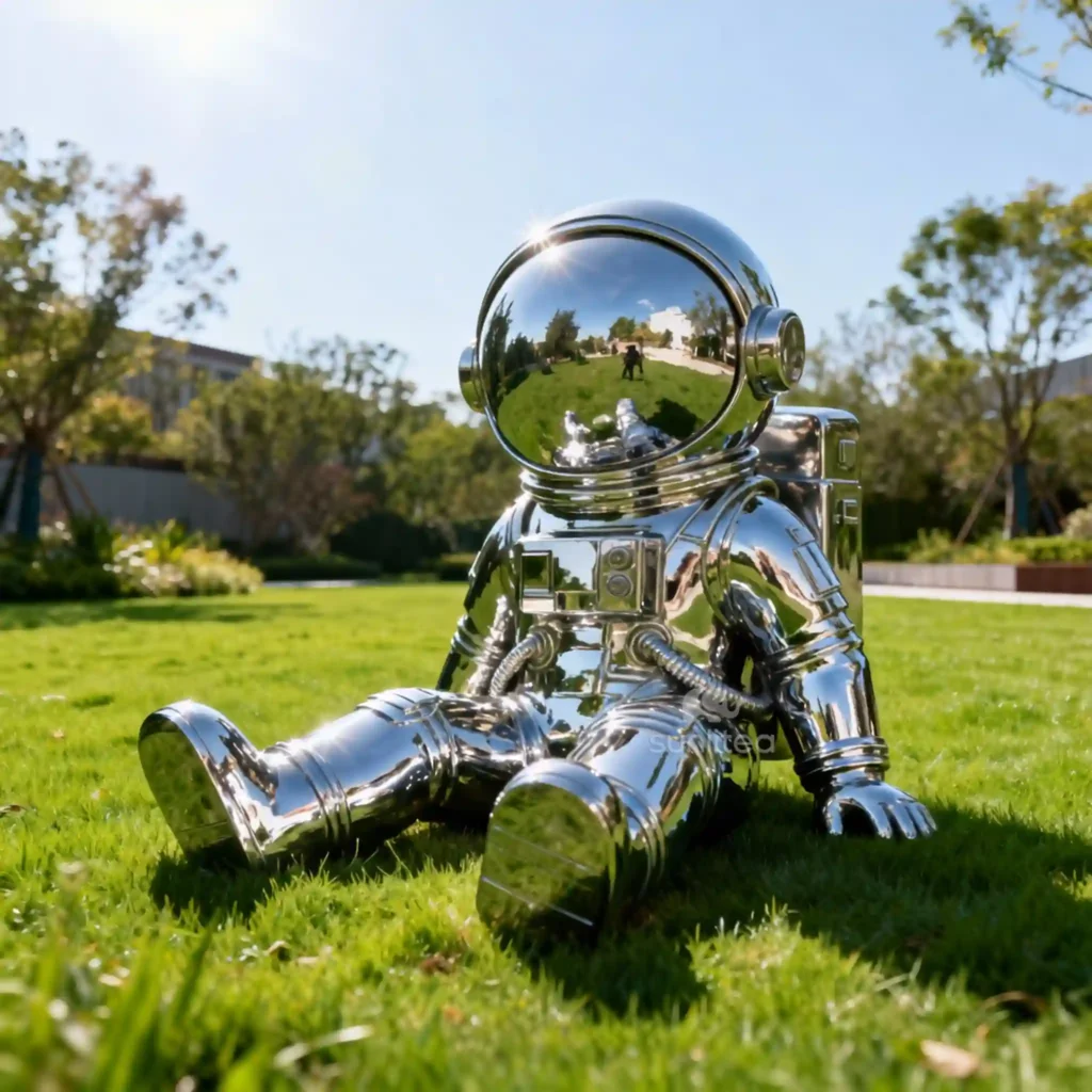 Stainless Steel Sit Astronaut Sculpture Modern Cool