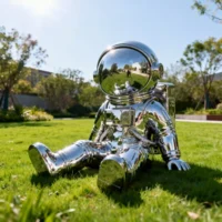 Stainless Steel Sit Astronaut Sculpture Modern Cool