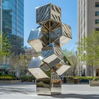 Steel Metal Cubic Sculpture Mirror Decor
