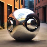 Abstract Alien Metal Face Head Ball Sculpture