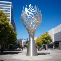 Abstract Large Metal Torch Tree Sculpture
