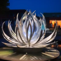 Big Metal Lotus Sculpture Art Statue With Light