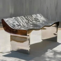 Custom Polished Mirror Stainless Steel Bench Sculpture