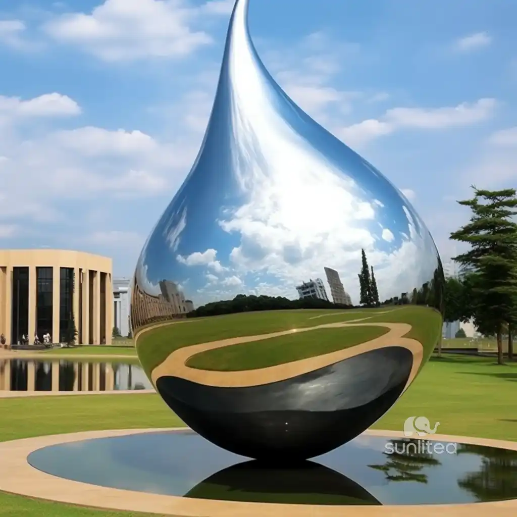 Custom Size Stainless Steel Water Drop Sculpture For Garden