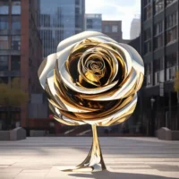 Decor Metal Stainless Steel Golden Rose Sculpture