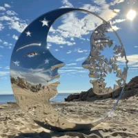 Decoration Standing Moon And Sun Metal Face Sculpture