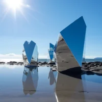 Geometric Abstract Mirror Stone Sculpture Decor Outdoor