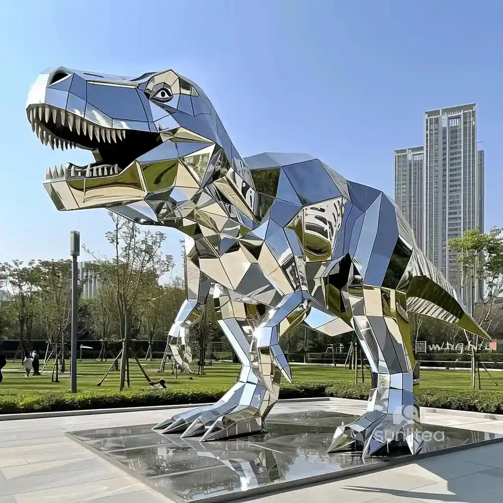 Geometric Metal Life Size Dinosaur Statue
