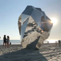Geometric Stainless Steel Stone Sculpture Large