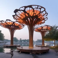Intricate Metal Rusted Tree Sculpture Decor