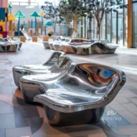 Large Modern Stainless Steel Bench Outdoor Sculpture