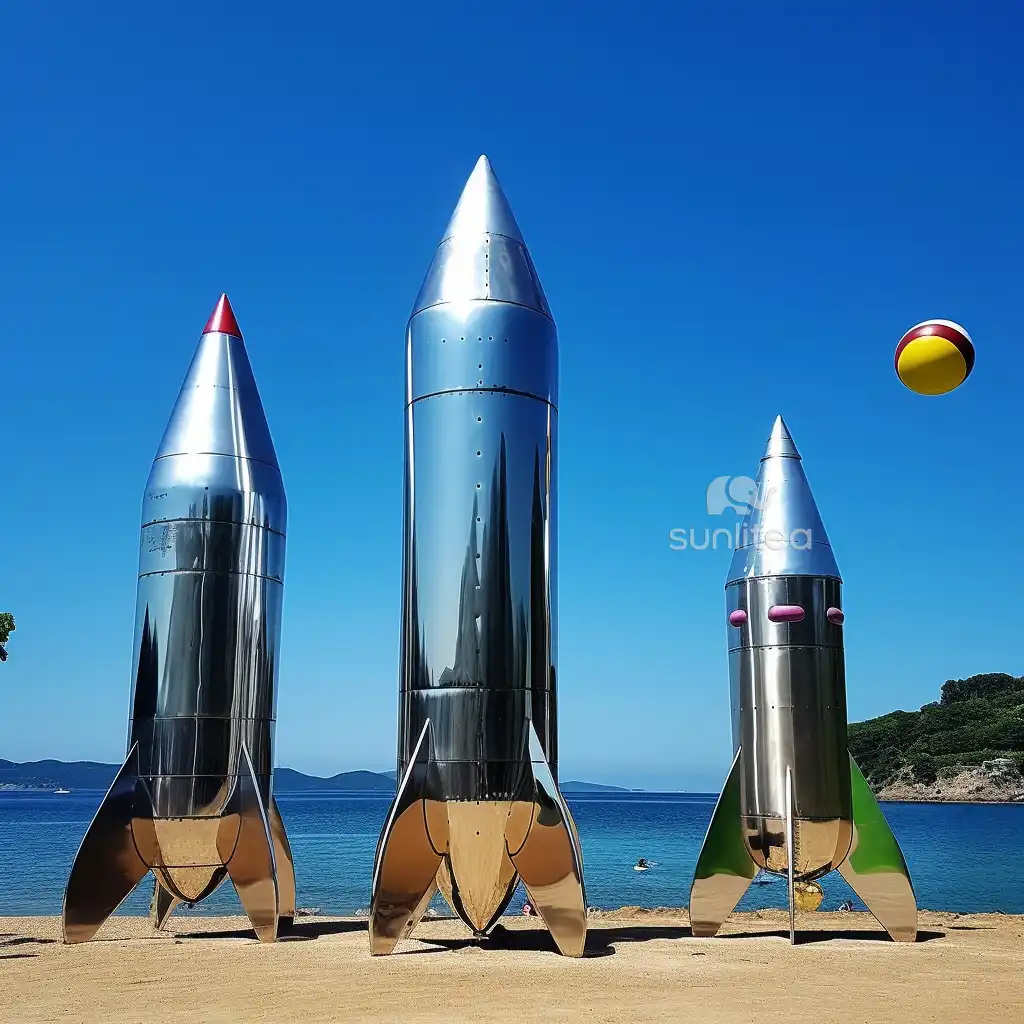 Large Outdoor Metal Rocket Ship Model Sculpture