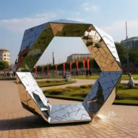 Large Stainless Steel Geometric Hexagon Circle Sculpture