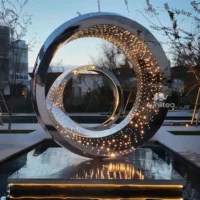 Lawn Sculptures Metal - Art Circle With Light