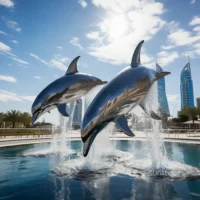Life Size Metal Dancing Dolphin Statue