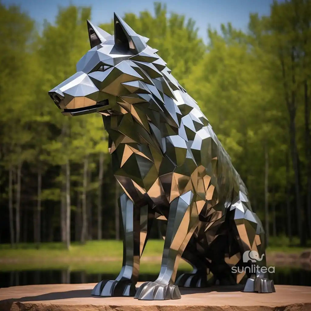 Life Size Stainless Steel Wolf Statue