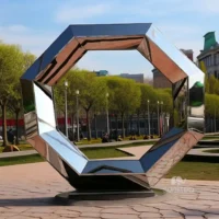 Metal Circle Sculpture Octagonal Shape Decor