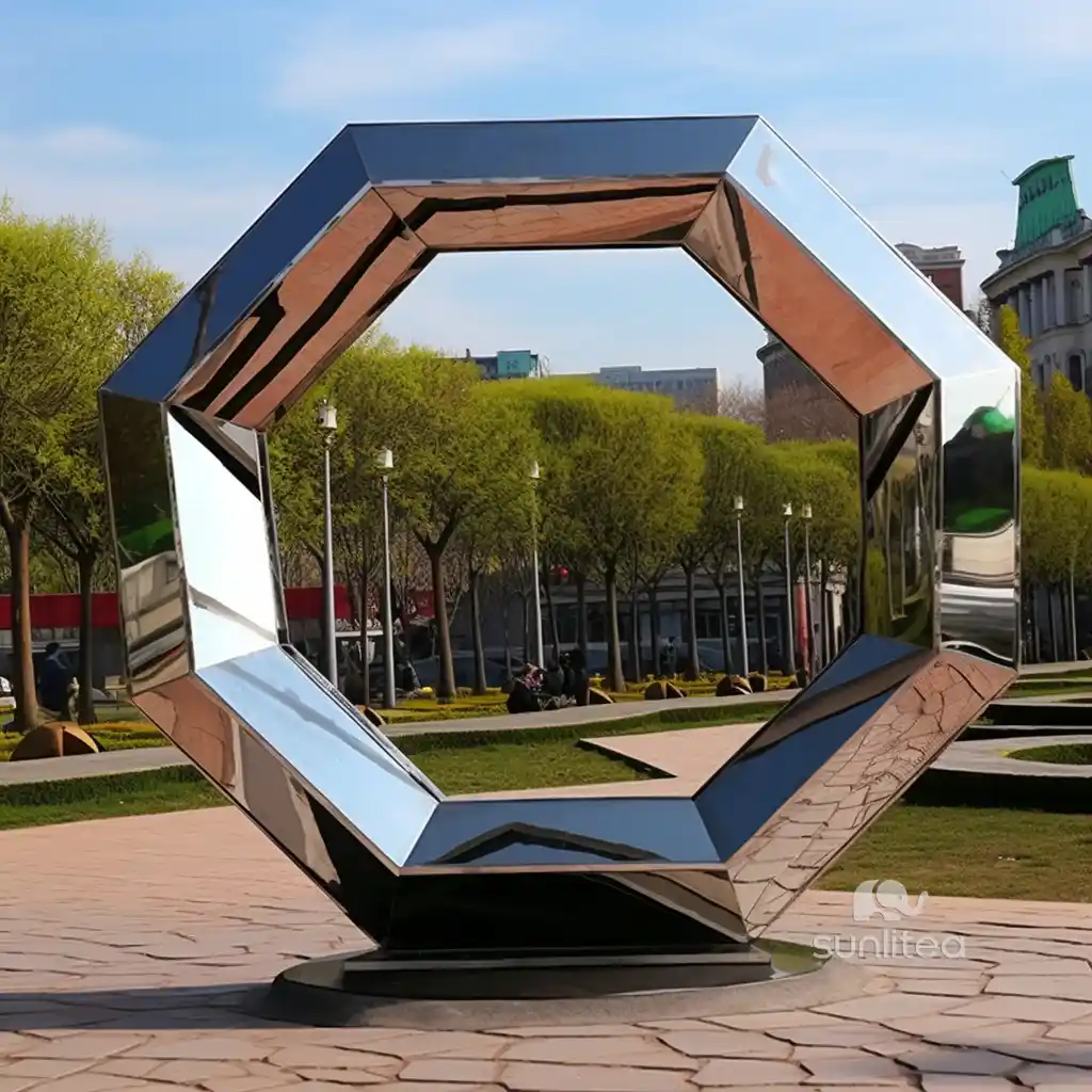 Metal Circle Sculpture Octagonal Shape Decor