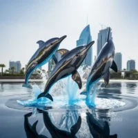 Metal Dolphin Yard Statue Decor Outdoor