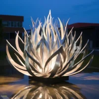 Metal Lighting Lotus Sculpture Garden Decor
