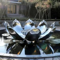 Metal Lotus Flower Statue Decor Water Pool
