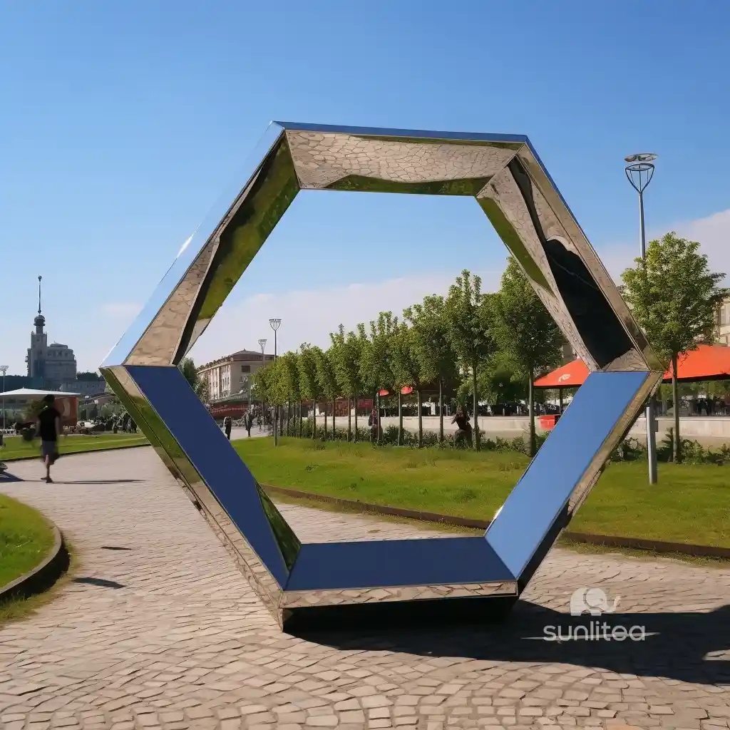 Metal Mirror Hexagon Circle Sculpture Decoration