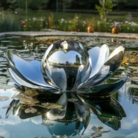 Metal Mirror Lotus Garden Statue