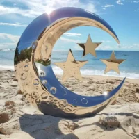 Metal Mirror Moon and Star Sculpture