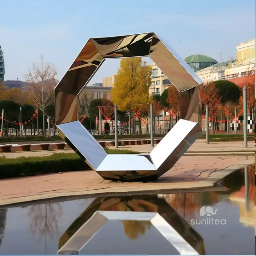 Metal Polygon Metal Ring Sculpture For Outdoor