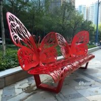Metal Red Butterfly Garden Bench