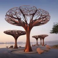 Metal Tree Sculpture Rusty Memorial Corten Steel
