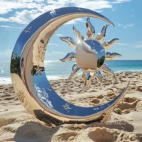 Mirror Stainless Steel Sun and Moon Statue