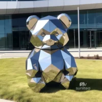 Mirror Steel Geometric Bear Artwork Statue