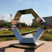 Mirror Steel Octagonal Geometric Ring Sculpture