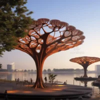 Modern Rust Metal Tree Sculpture
