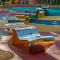 Modern Stainless Steel Abstract Bench Sculpture