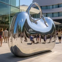 Modern Stainless Steel Bag Sculpture Theme Shopping Mall Decor
