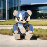 Outdoor Geometric Cartoon Metal Bear Sculpture