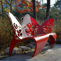 Red Art Metal Butterfly Bench Home Use