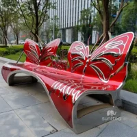 Red Metal Butterfly Bench Flower House