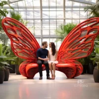 Red Outdoor Butterfly Bench Stainless Steel