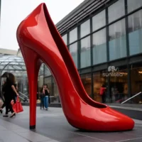 Red Stainless Steel High Heel Sculpture