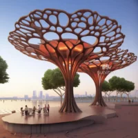 Rusty Metal Outdoor Tree Sculpture
