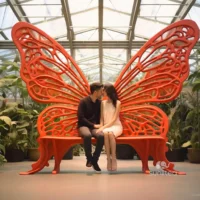 Stainless Steel Butterfly Bench Outdoor Sculpture