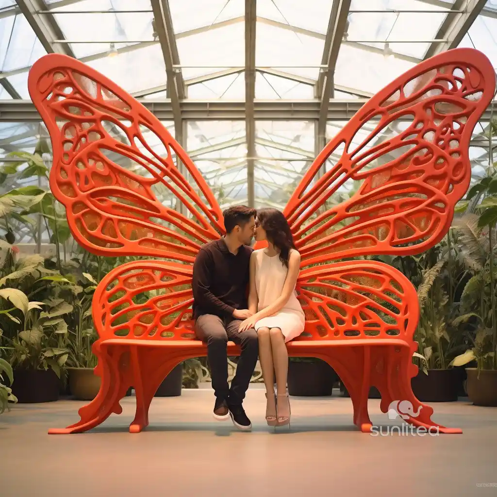 Stainless Steel Butterfly Bench Outdoor Sculpture