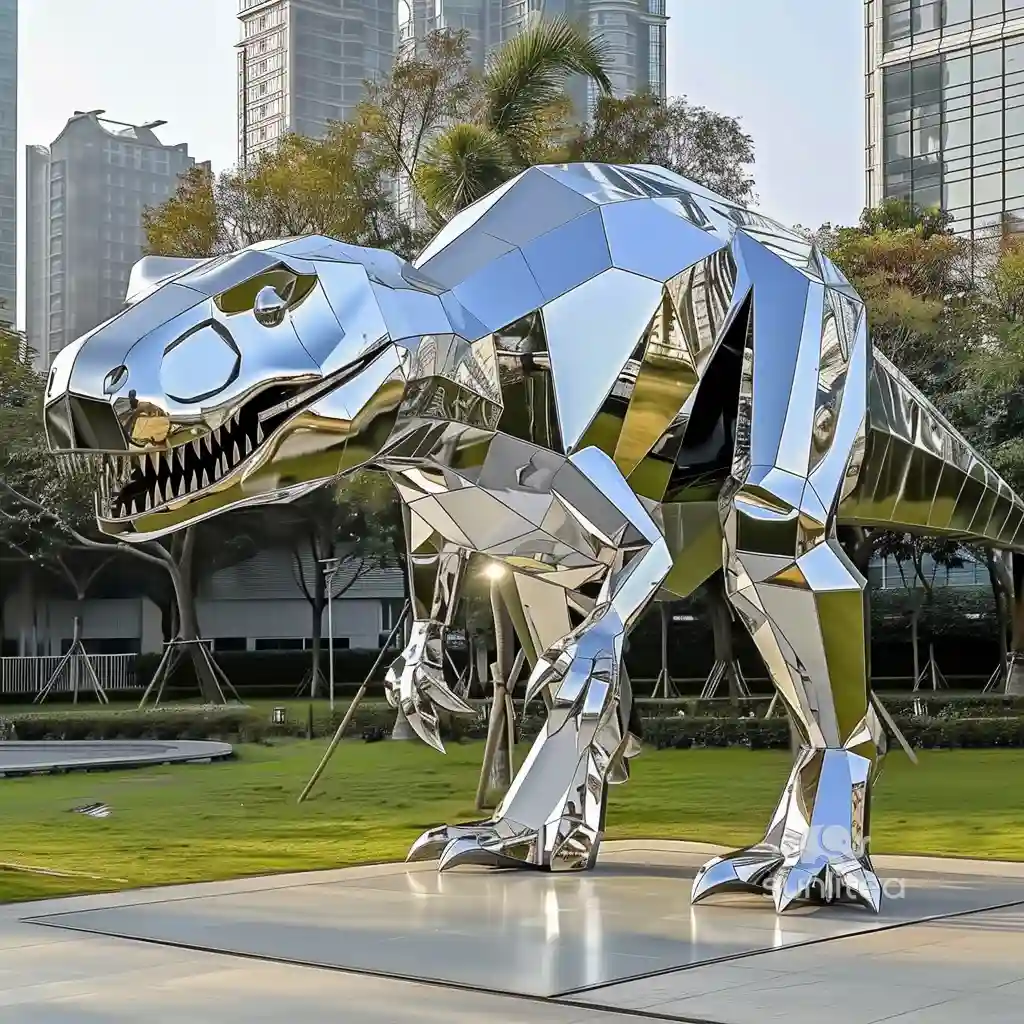 Stainless Steel Large Dinosaur Yard Statue