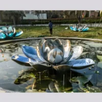 Stainless Steel Lotus Flower Garden Statue